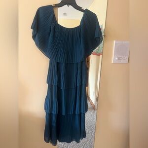 Elegant Teal Pleated Dress